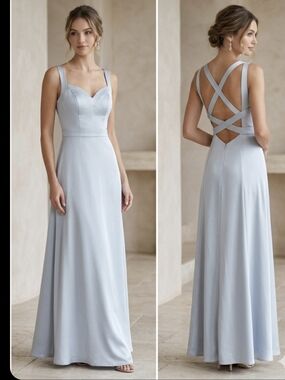 Aw Bridal Satin Baby Blue Dress